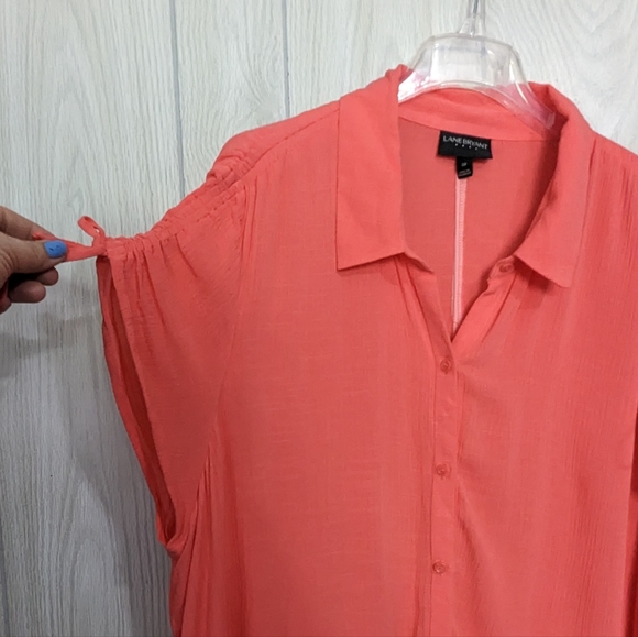 Lane Bryant Top 18 20 Plus Ruched Short Sleeve Button Front 2X - Picture 3 of 12